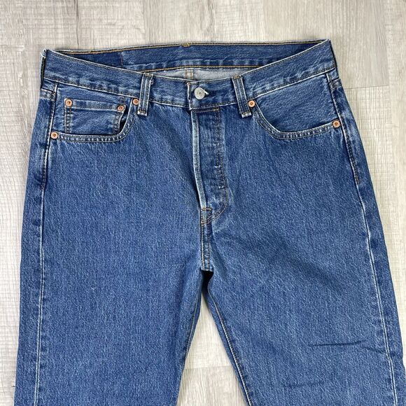 Levis 501 Jeans Mens 33x32 Blue Dark Wash Straight Leg Button Fly Modern I - Picture 2 of 13